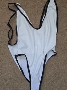 Girls' White One-Piece Swimsuit with Black Trim